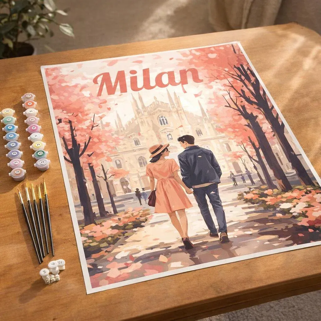 Peinture par numéro Affiche de voyage Milan en fleurs