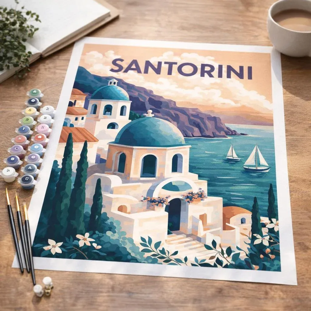 Peinture par numéro Affiche Vintage Santorin