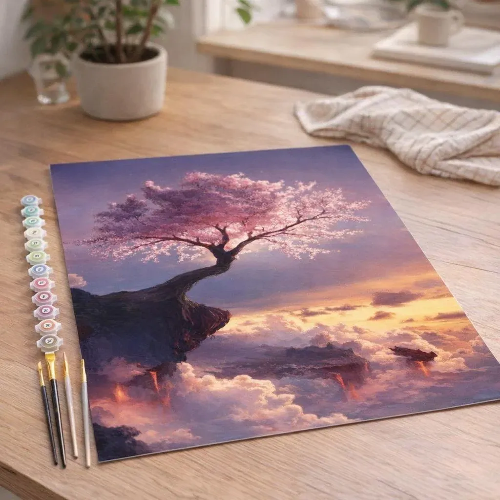 Peinture par numéro Arbre rose et Nuages
