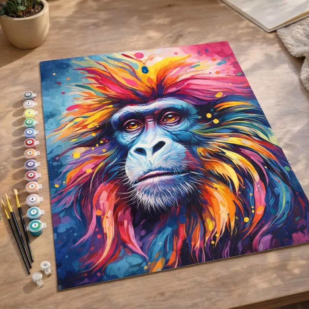 Peinture par numéro Babouin Coloré Abstrait
