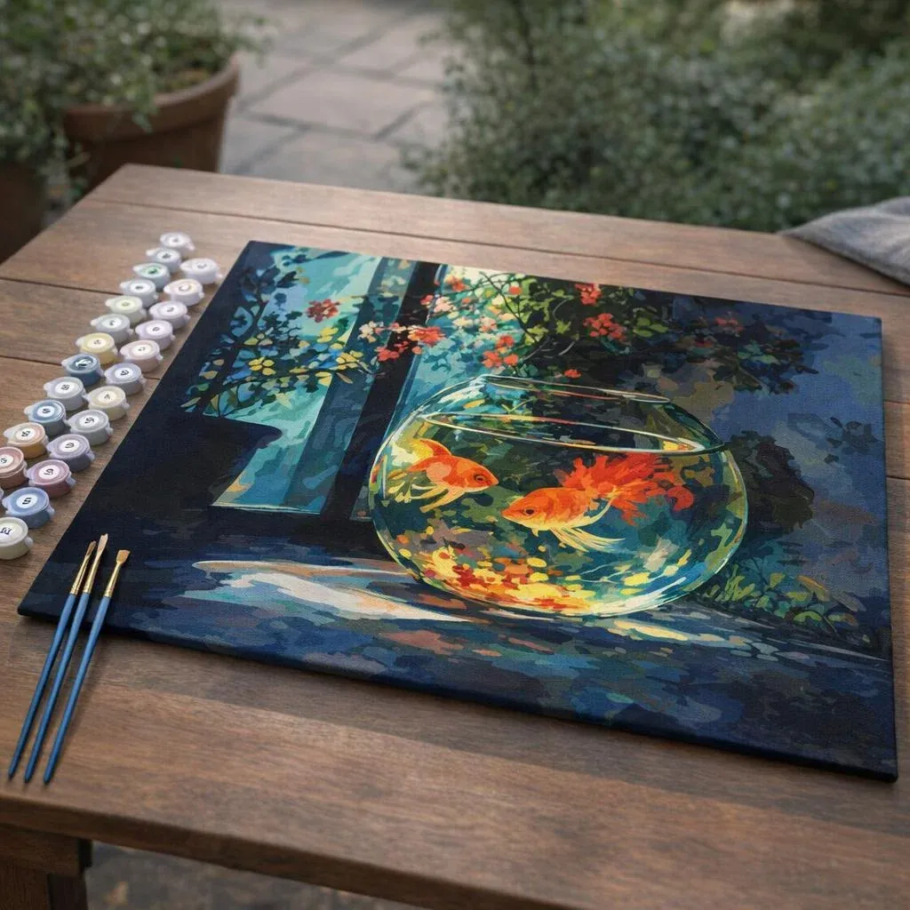 Peinture par numéro Bocal à poissons ensoleillé
