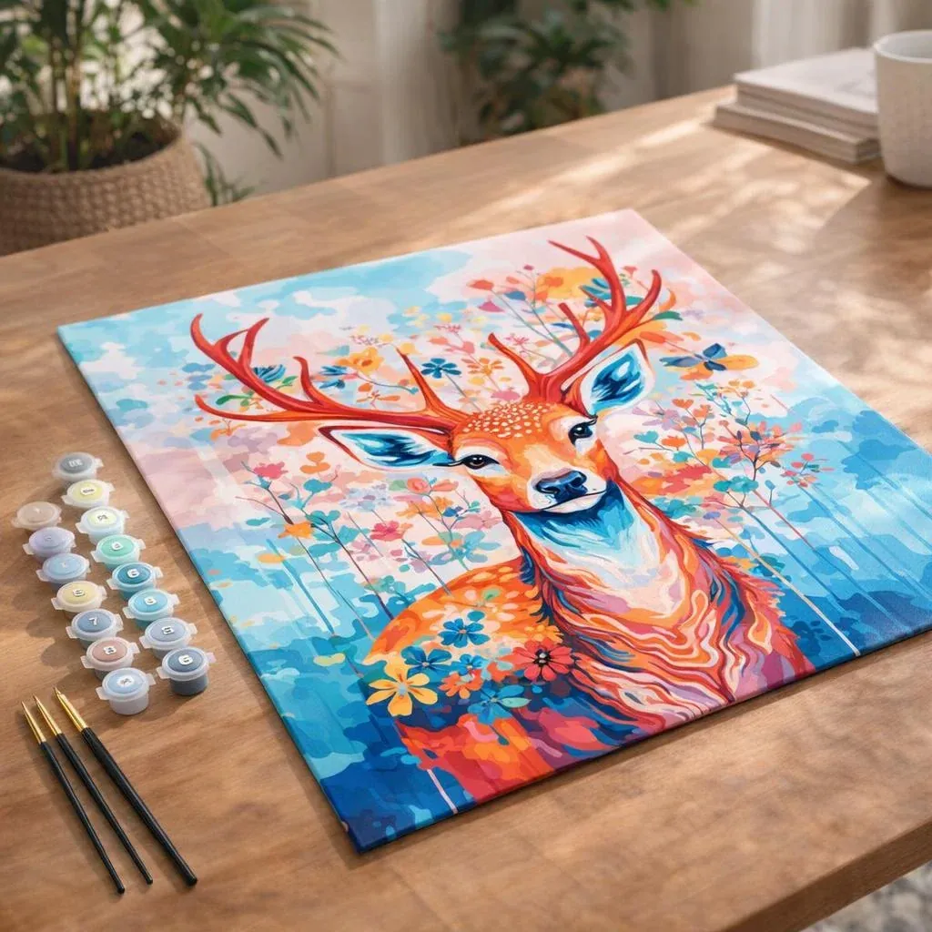 Peinture par numéro Cerf coloré en fleurs