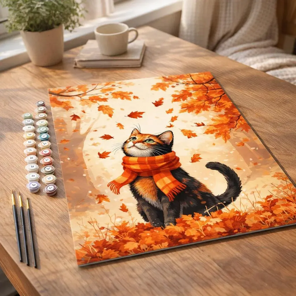 Peinture par numéro Chat joueur en Automne