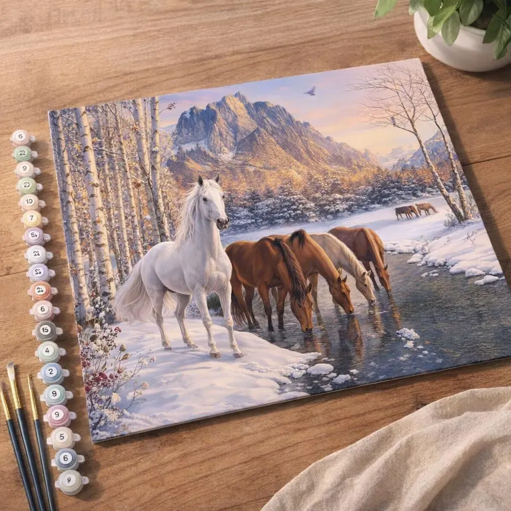 Peinture par numéro Chevaux à la fin de l’hiver