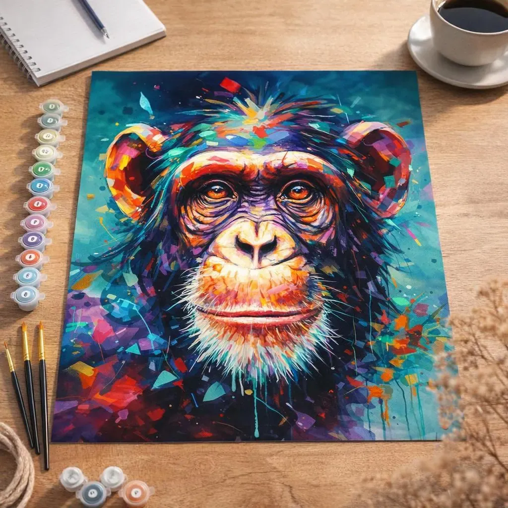 Peinture par numéro Chimpanzé Coloré Abstrait