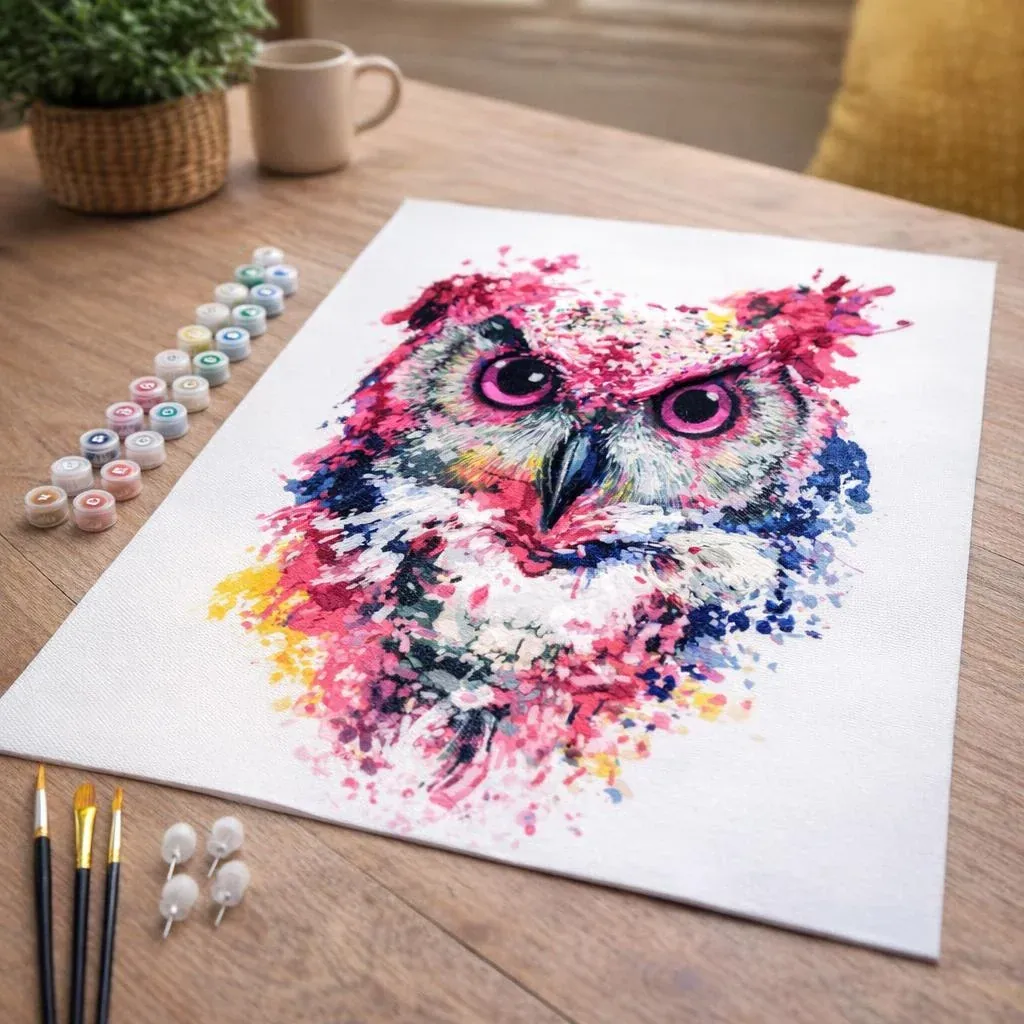 Peinture par numéro Chouette rose moderne