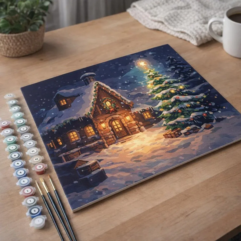 Peinture par numéro Cottage de Noël enneigé