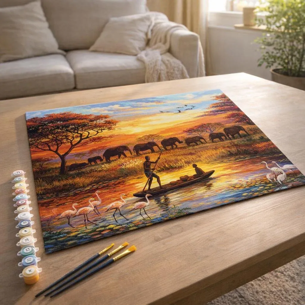 Peinture par numéro Coucher de soleil Eléphants