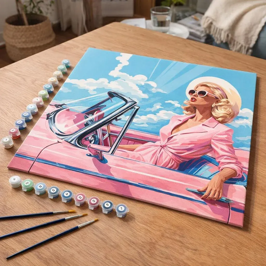 Peinture par numéro Diva dans une Voiture Rétro Rose