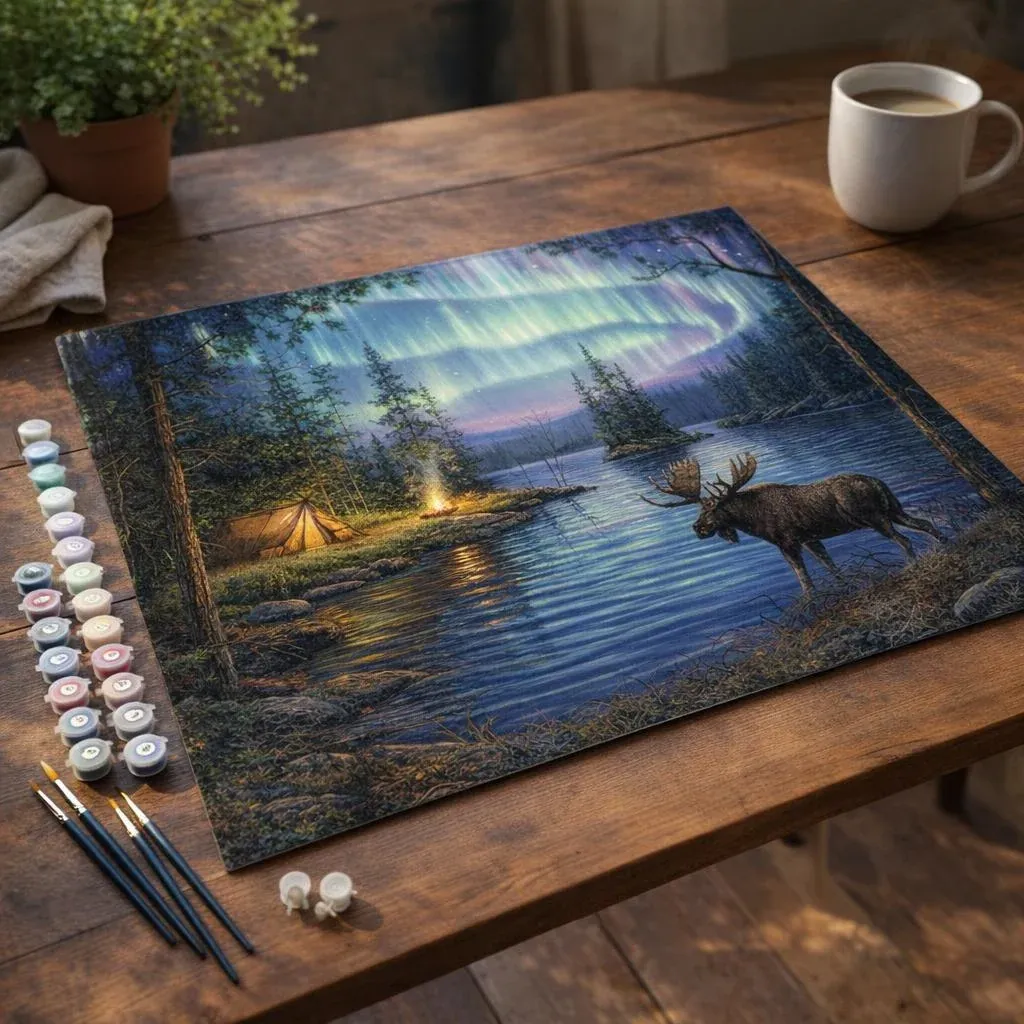 Peinture par numéro Elan et Aurore boréale