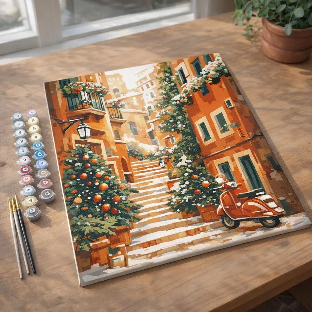 Peinture par numéro Escalier enneigé à Noël