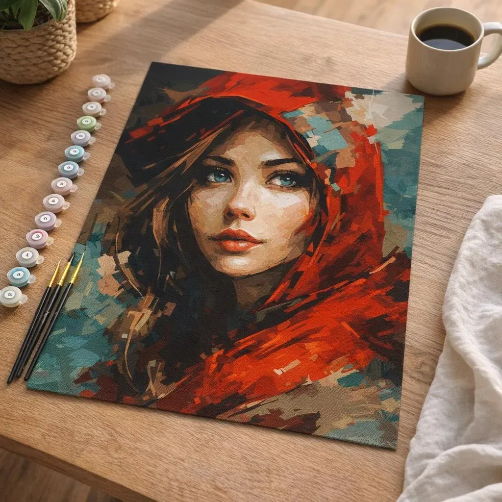 Peinture par numéro Femme au foulard rouge