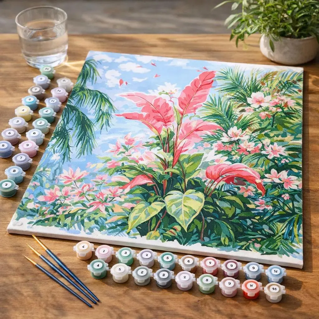 Peinture par numéro Floraison rose tropicale