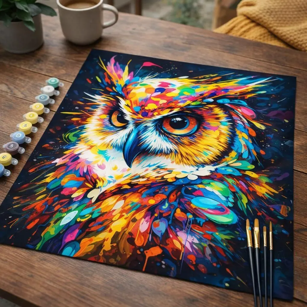 Peinture par numéro Hibou Coloré Abstrait