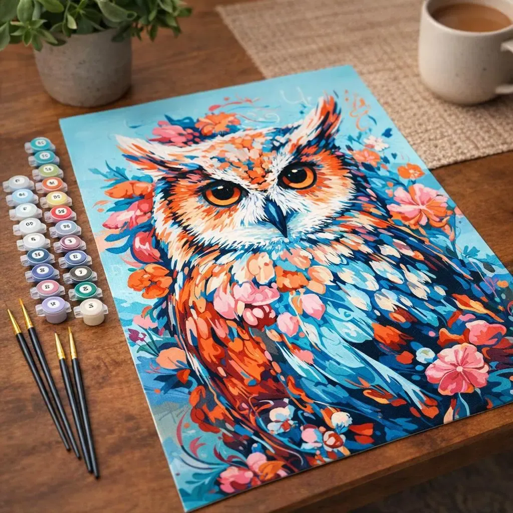 Peinture par numéro Hibou coloré en fleurs