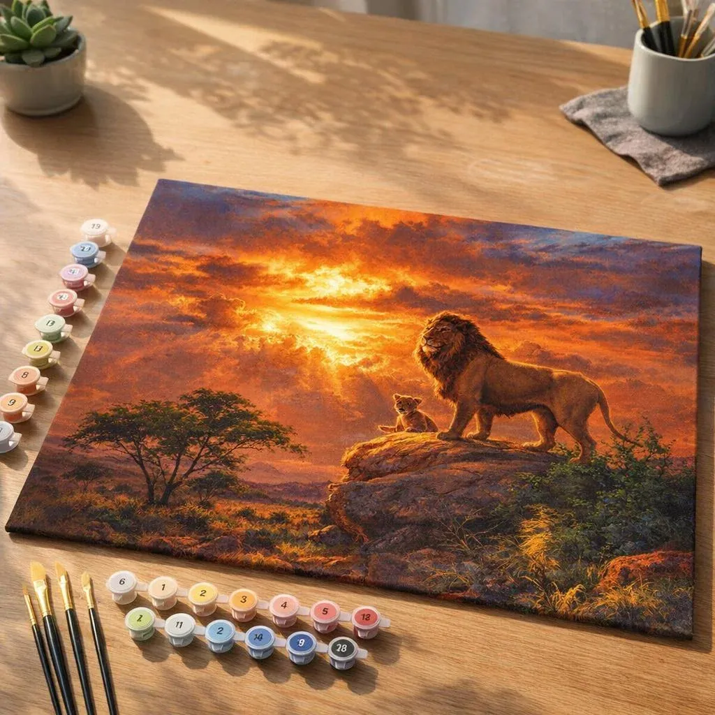 Peinture par numéro Lion au coucher de soleil