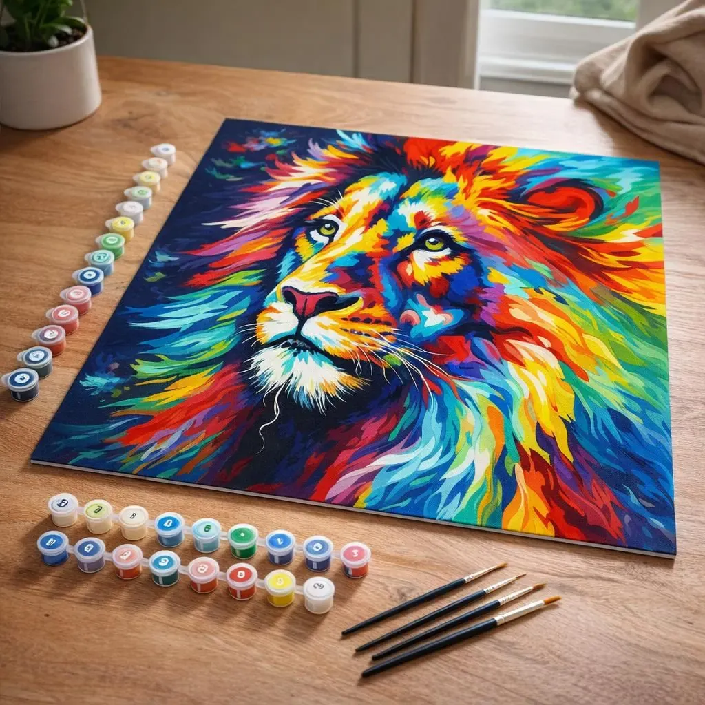 Peinture par numéro Lion Coloré Abstrait
