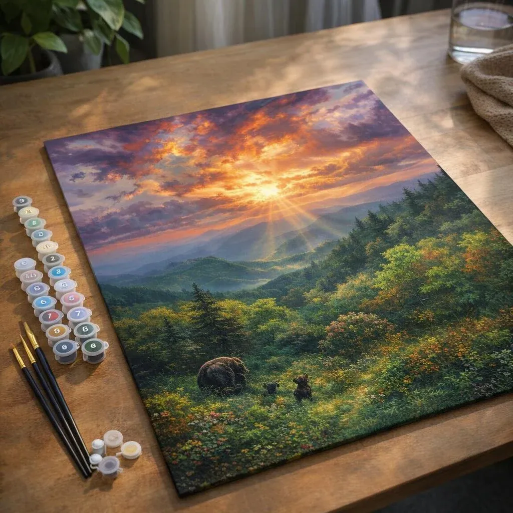 Peinture par numéro Ours et coucher de soleil