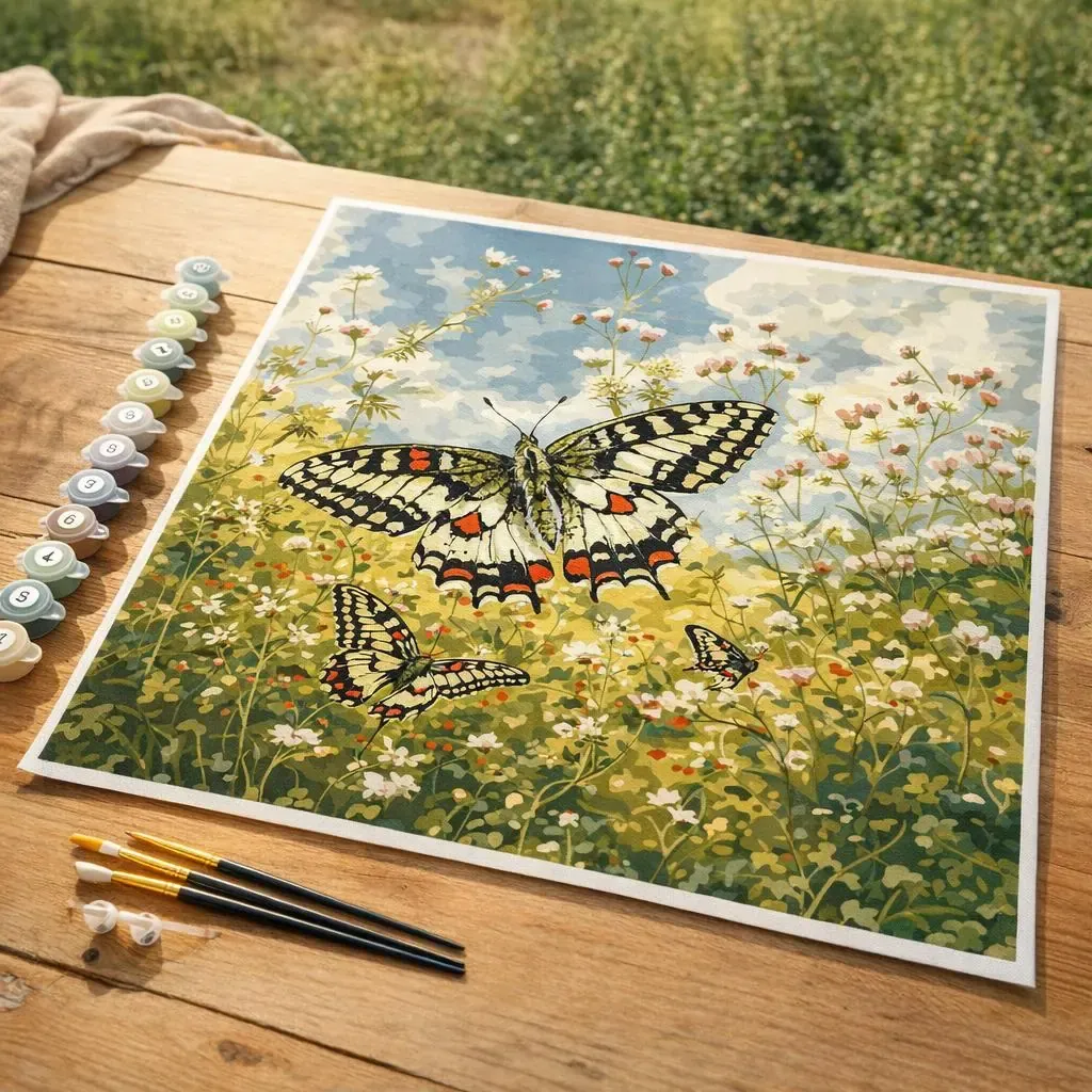 Peinture par numéro Papillon Proserpine et Fleurs des Champs
