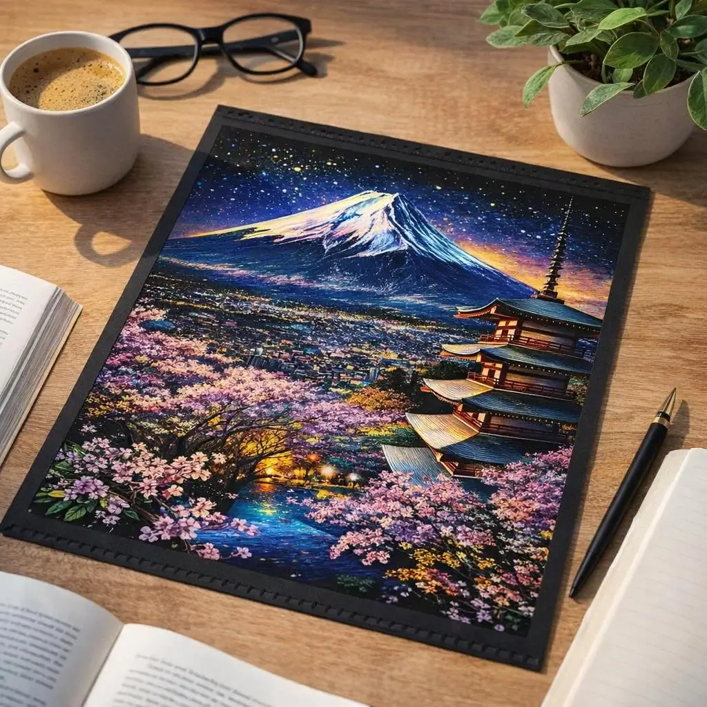 Peinture à gratter Mont Fuji au Japon