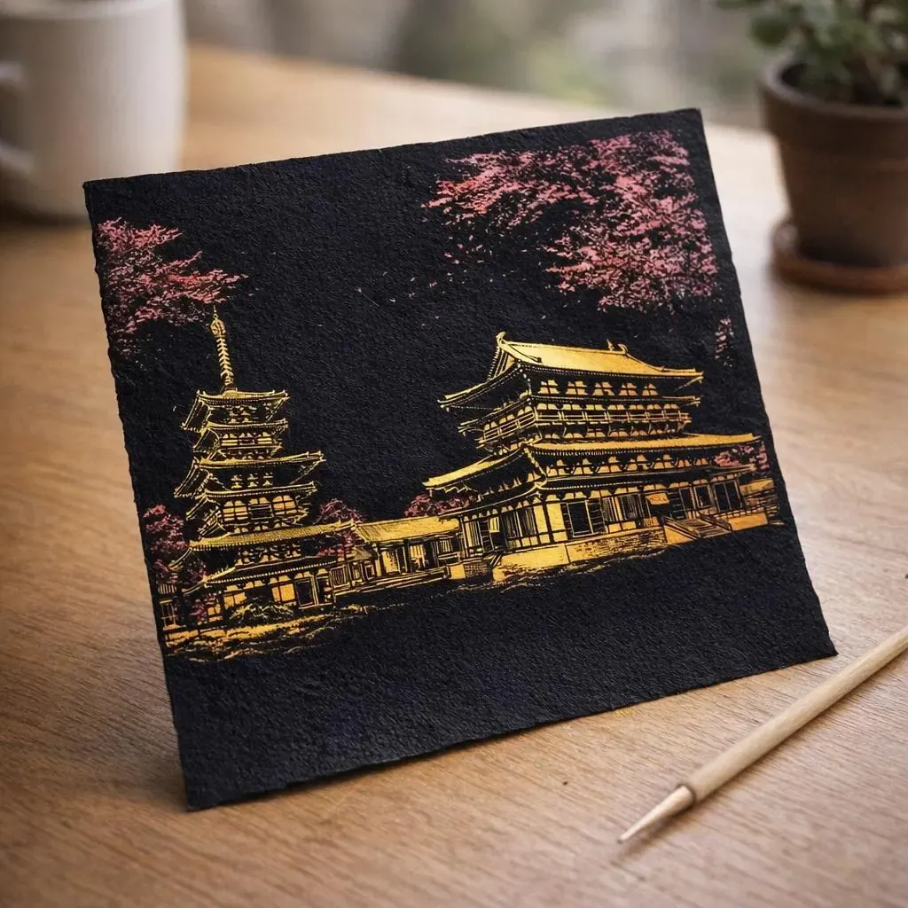 Peinture à gratter Temple Yakushiji au Japon