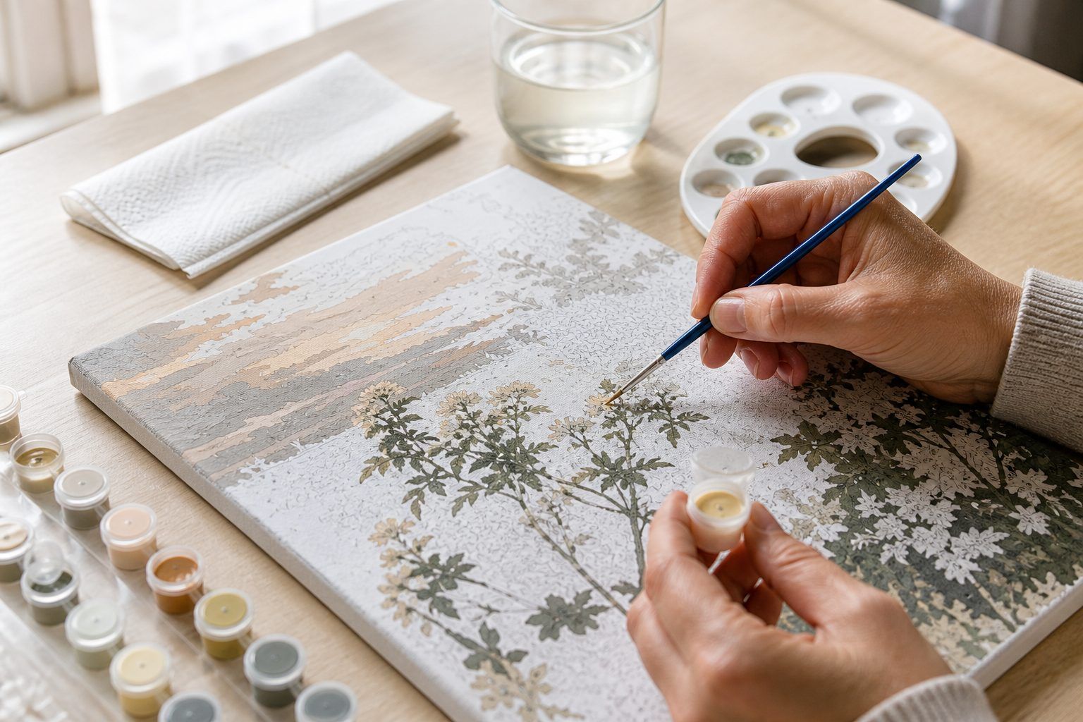 Peindre proprement avec un petit pinceau et des peintures acryliques