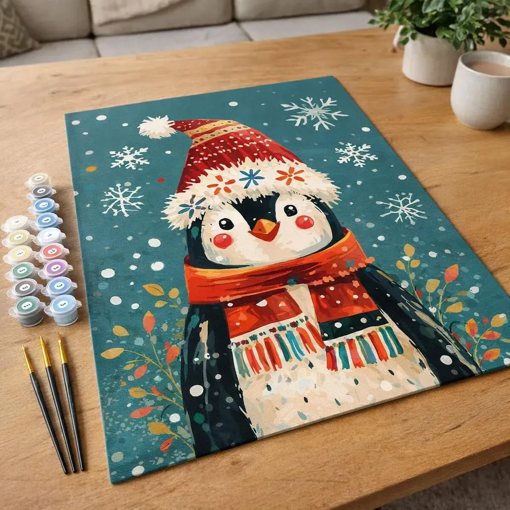 Peinture par numéro Petit Pingouin de Noël