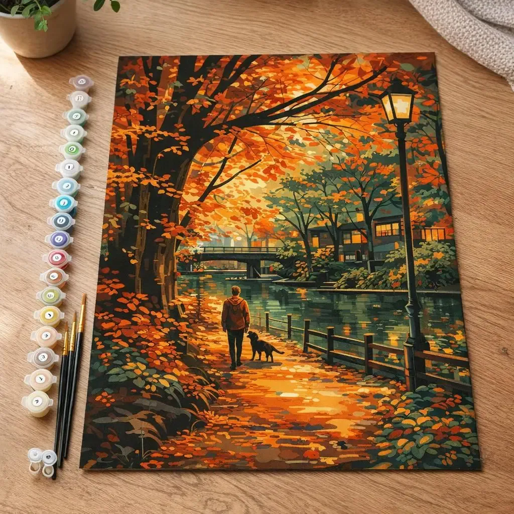 Peinture par numéro Promenade du chien en Automne