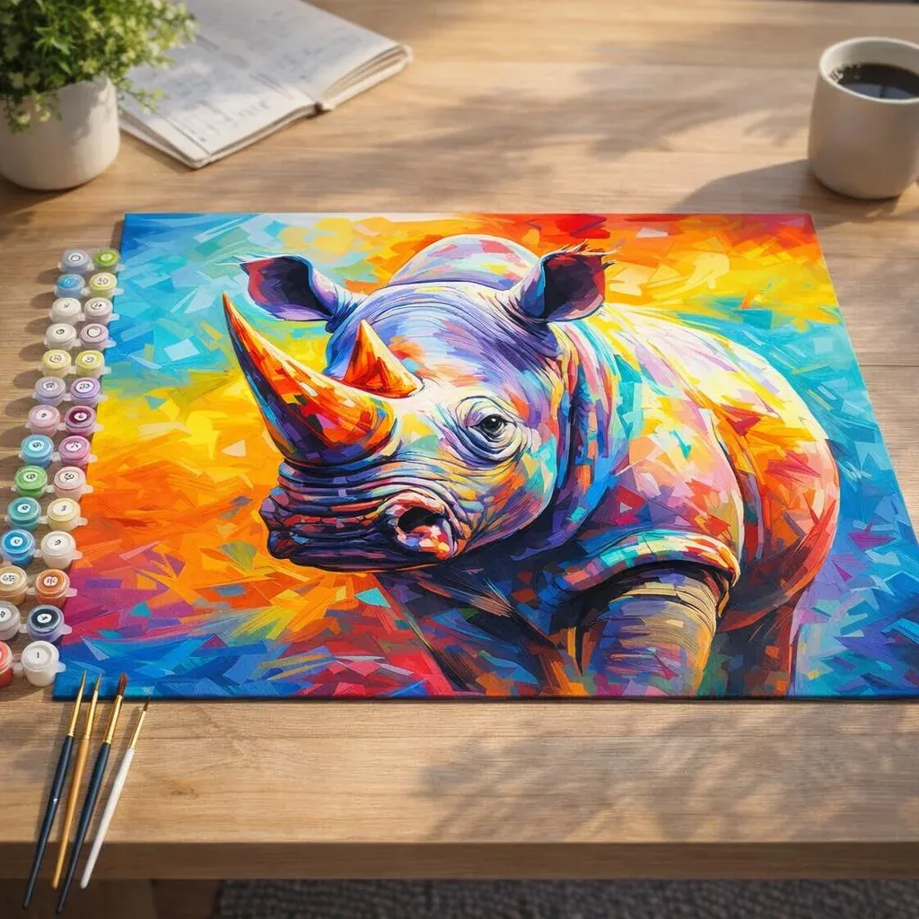 Peinture par numéro Rhinocéros Coloré Abstrait