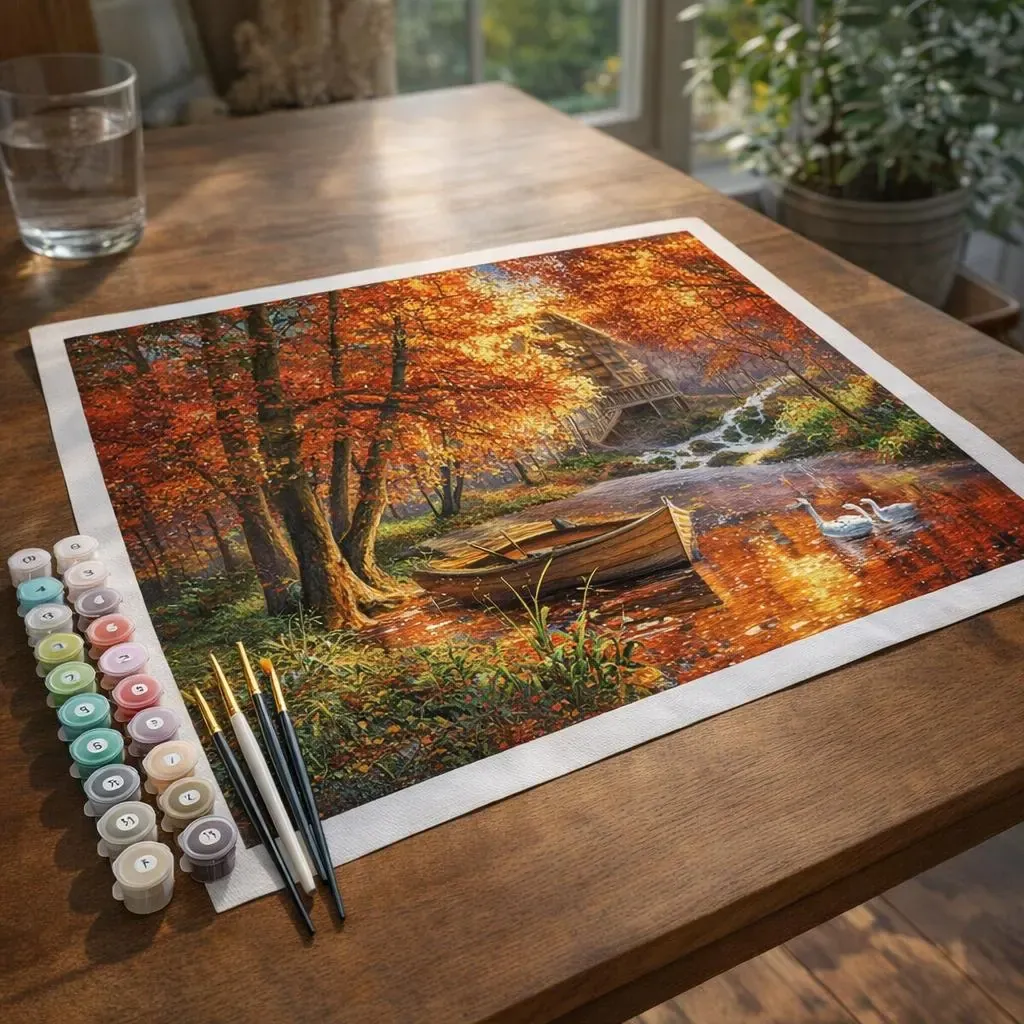 Peinture par numéro Rivière d’Automne et barque