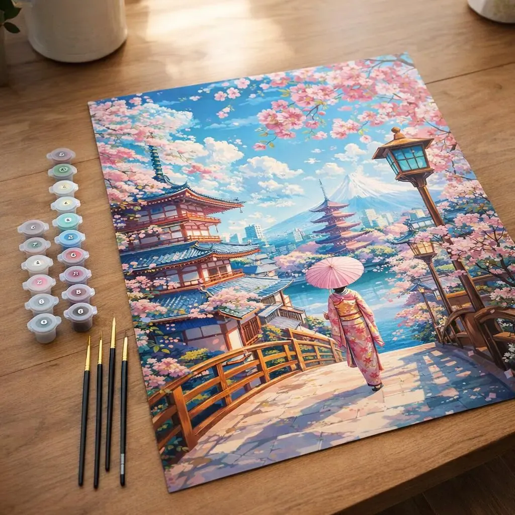 Peinture par numéro Rue des Cerisiers en Fleurs à Kyoto
