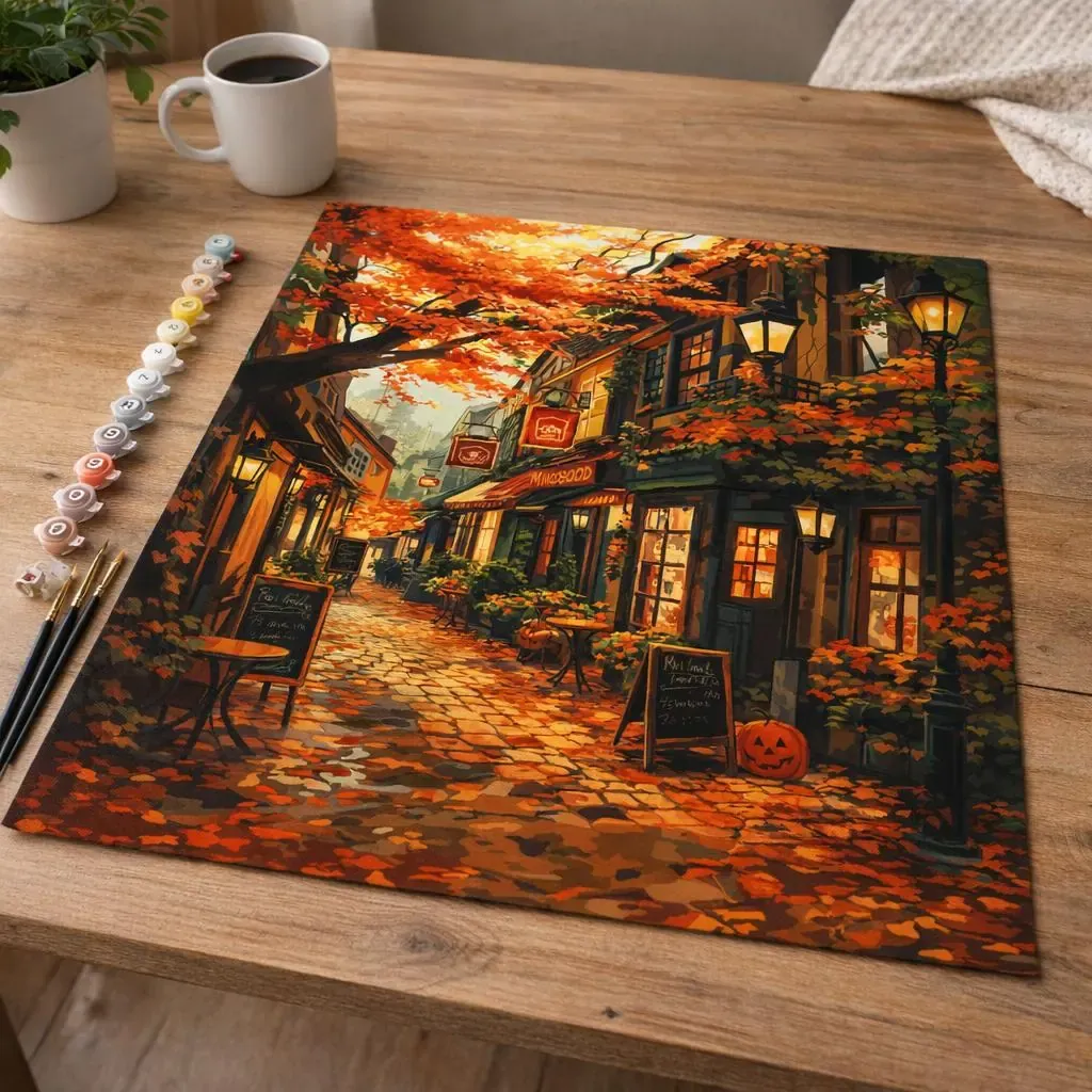 Peinture par numéro Rue du café en Automne
