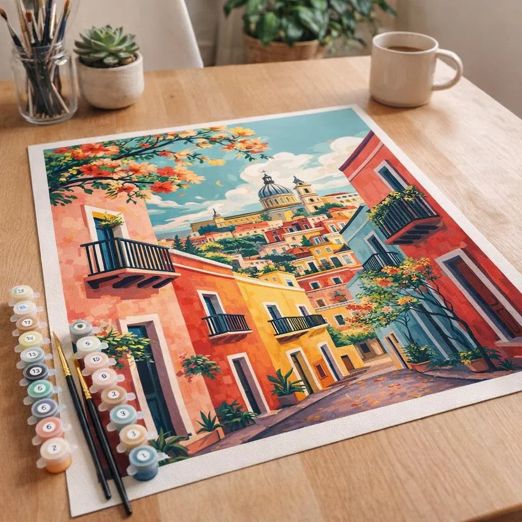 Peinture par numéro Ruelle méditerranéenne colorée