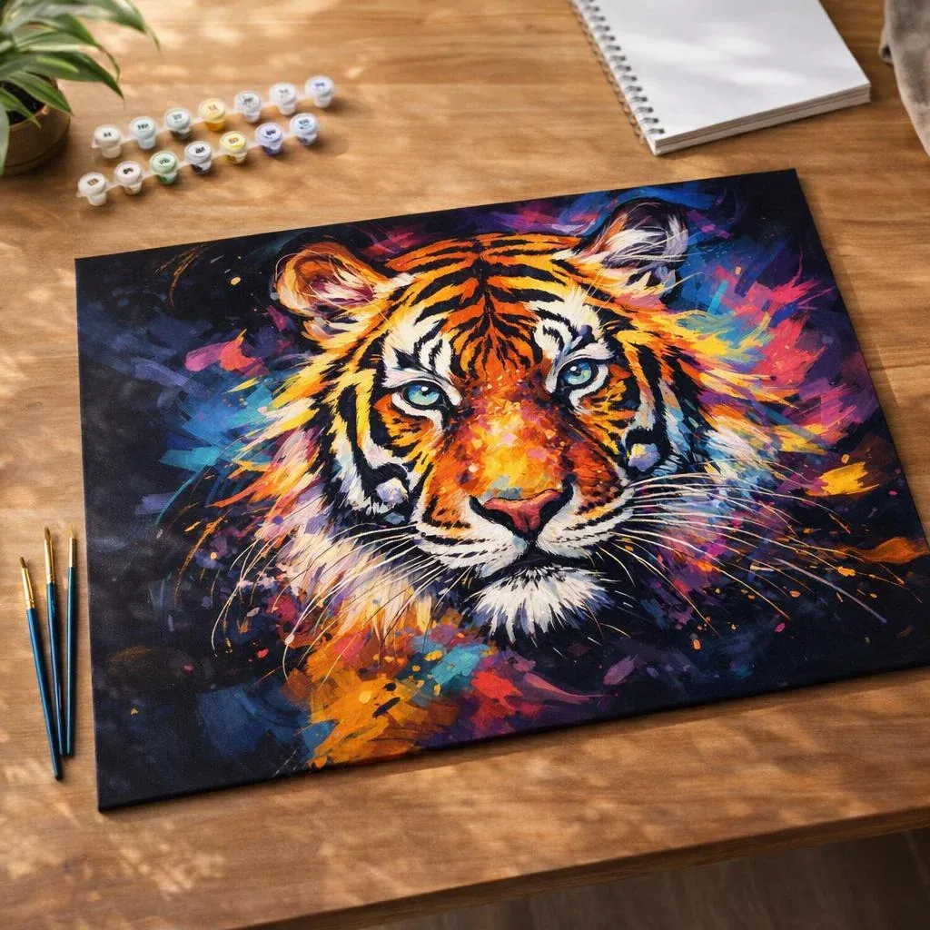 Peinture par numéro Tigre Coloré Abstrait