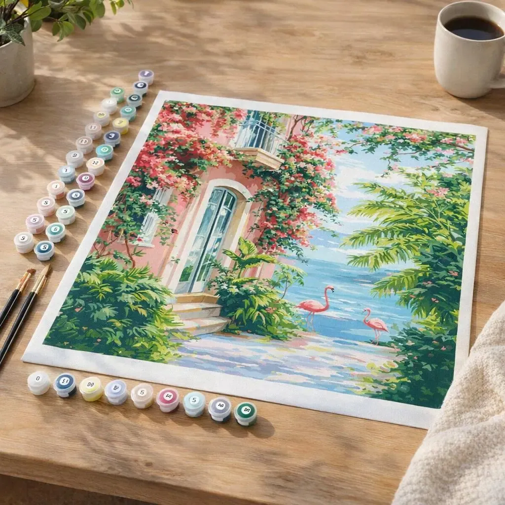 Peinture par numéro Villa rose en bord de mer