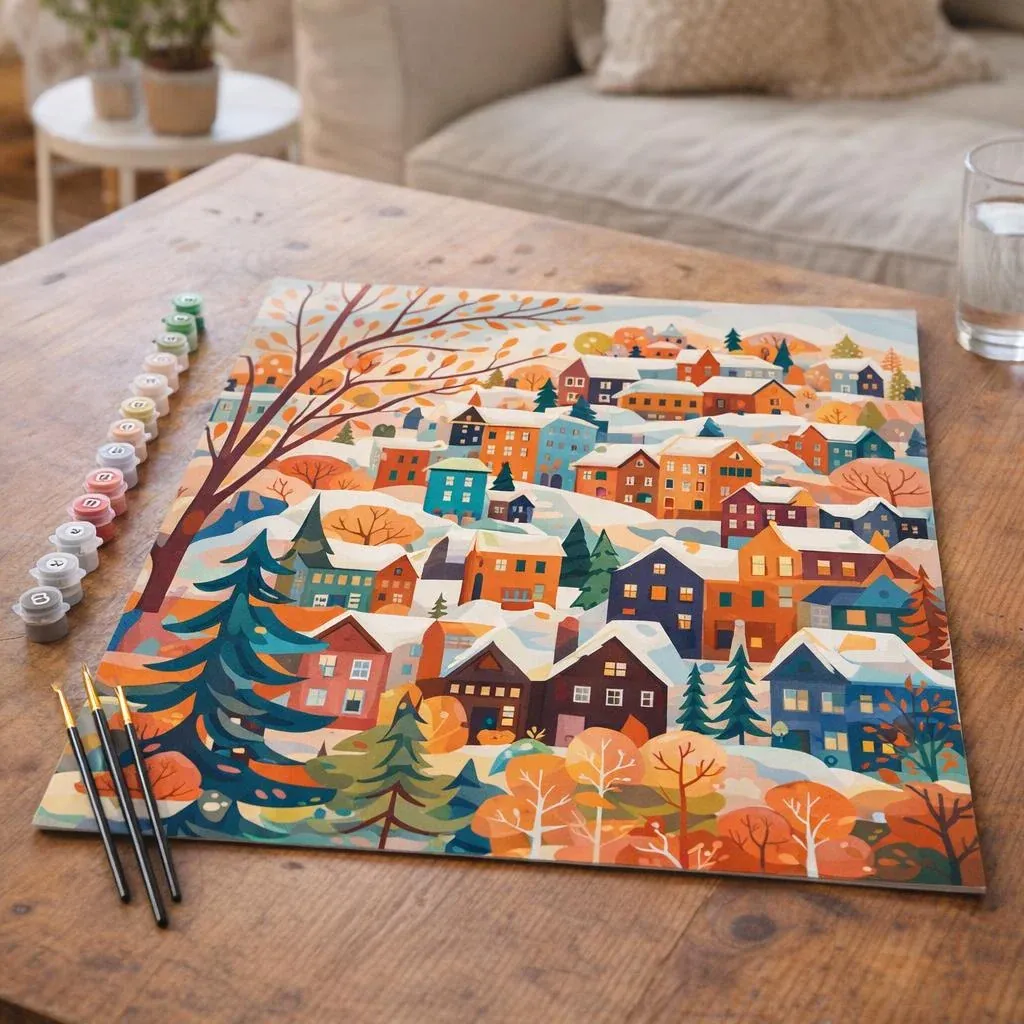 Peinture par numéro Village Hivernal Coloré