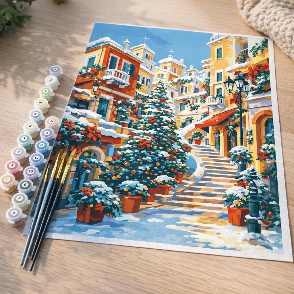 Peinture par numéro Village Méditerranéen de Noël