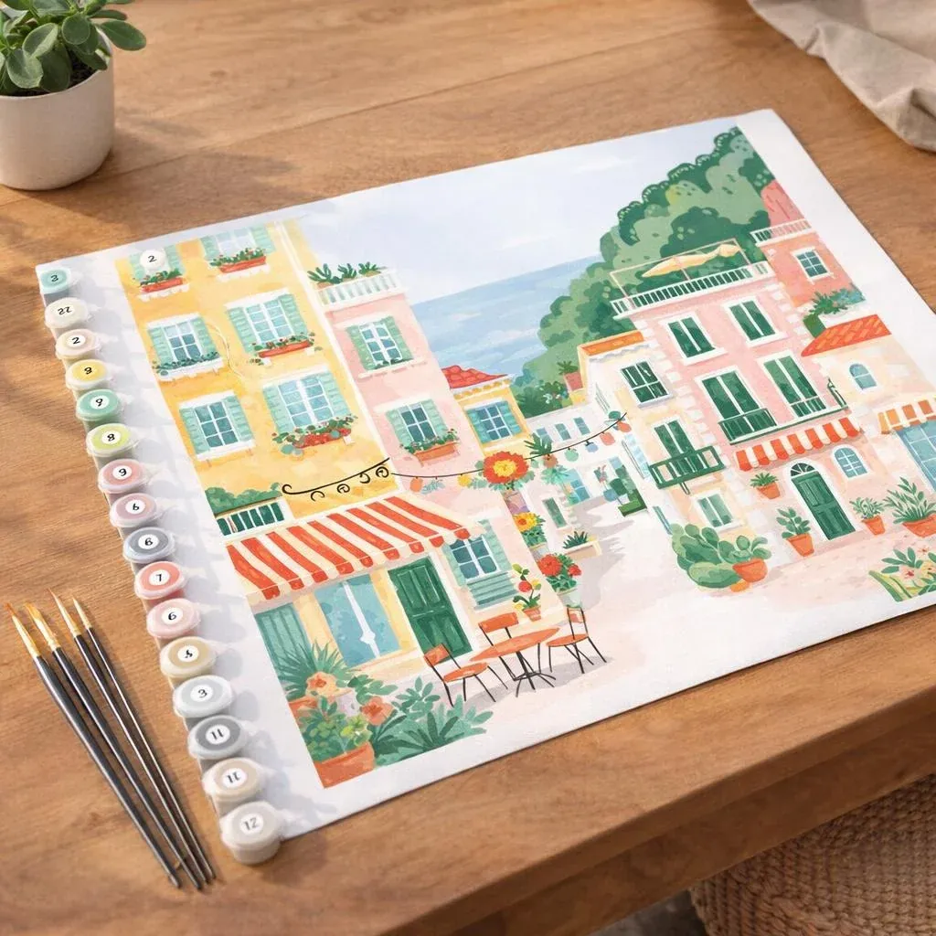Peinture par numéro Ville côtière pastel