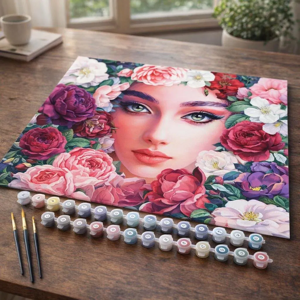 Peinture par numéro Visage et Fleurs
